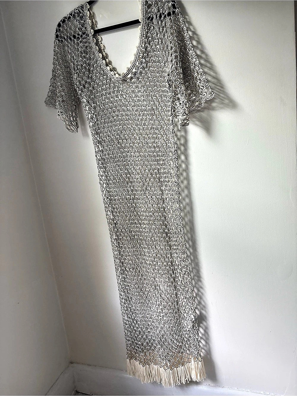 Metallic Silver Scallion Layer Dress